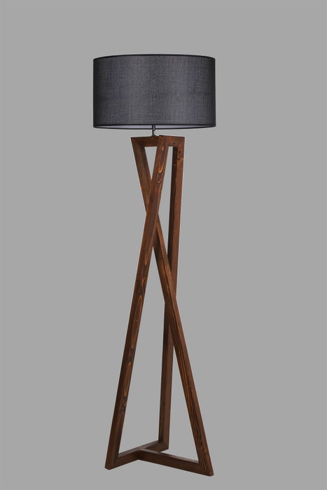 Opviq Lámpara de Pie de Madera con Pantalla de Tela Negra y Nogal Opviq Lámpara de Pie de Madera con Pantalla de Tela Negra y Nogal
